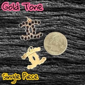 Single Piece Black Rhinestone Logo Chanel Gold Tone Zipper Pull Charm